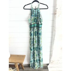 London Times Long Maxi Dress Women's Size 6 Green & Blue  Round Neck Sleeveless